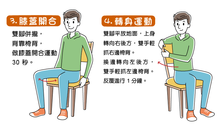 小運動 坐著輕鬆瘦 膝蓋開合 轉身運動